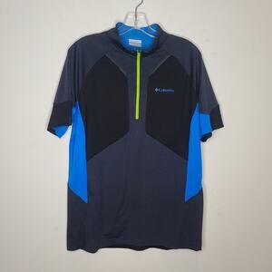 Columbia Onmi-wick black blue short sleeve 1/4 zip athletic shirt - large